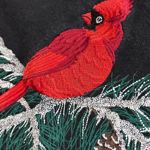 Vintage Santee Womens Black Red Painted Cardinal Winter Christmas Sweatshirt XXL - Picture 5 of 11